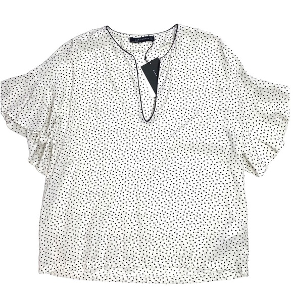 ZARA Ruffle Short-Sleeve Polka Dots Oversized Blouse in White New - Picture 7 of 7